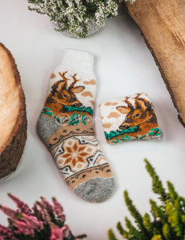 Black and gray socks with pink flowers made of rabbit wool