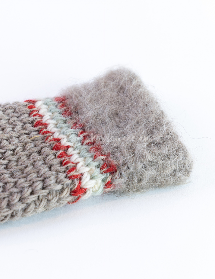 Mittens, woolen, beige gloves with colored stitching Mittens, woolen, beige gloves with colored stitching