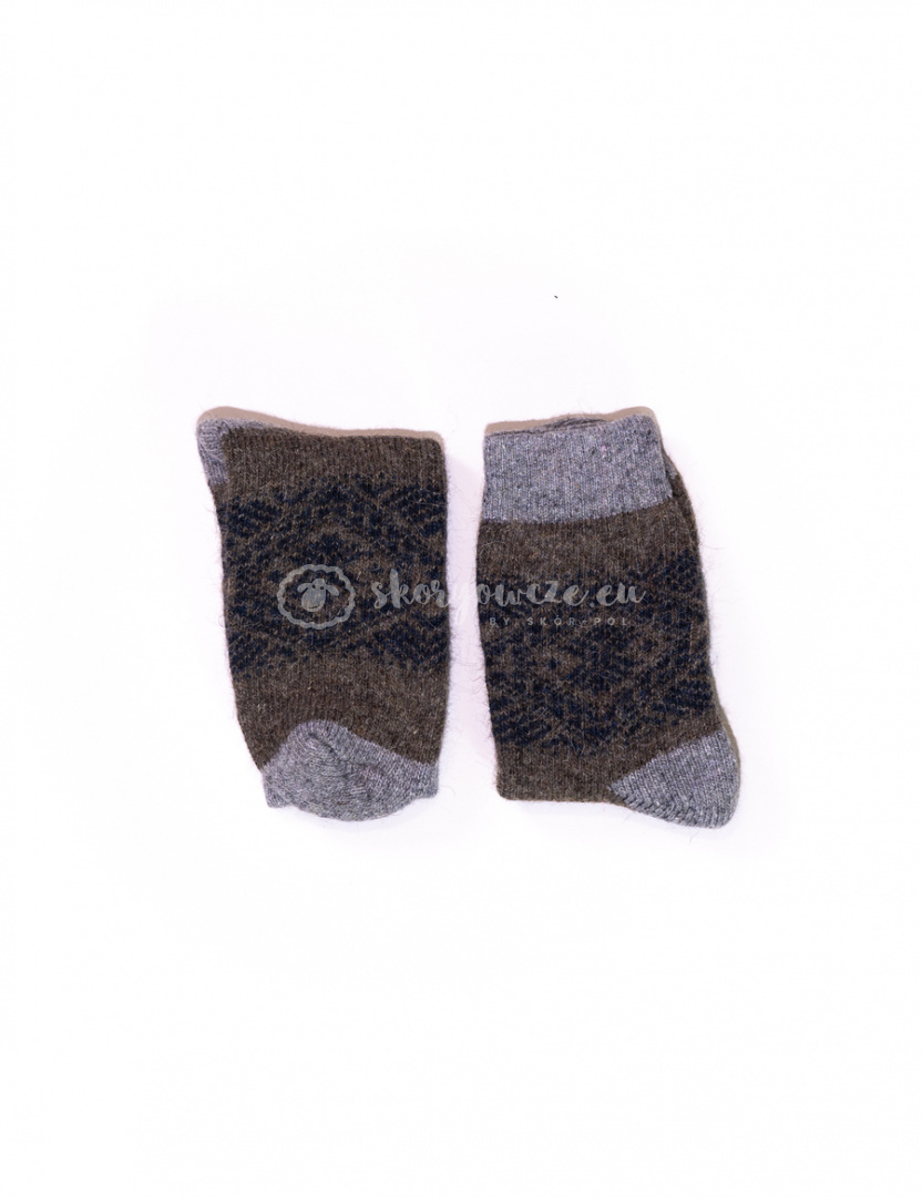 Black and gray socks with pink flowers made of rabbit wool Black and gray socks with pink flowers made of rabbit wool