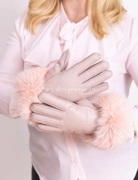 Dirty pink leather women's gloves with fur trim Dirty pink leather women's gloves with fur trim