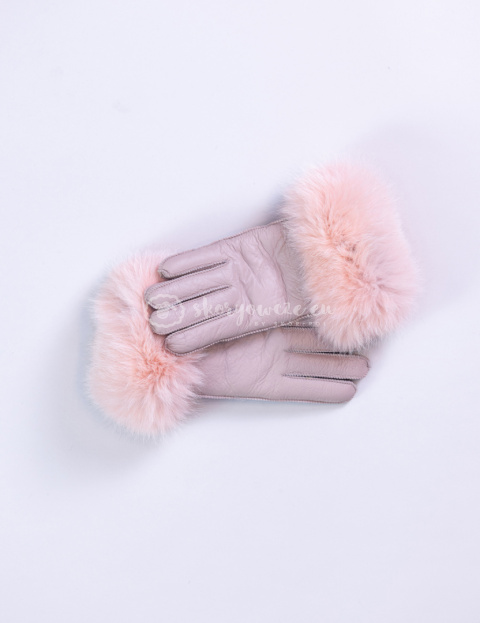 Dirty pink leather women's gloves with fur trim Dirty pink leather women's gloves with fur trim