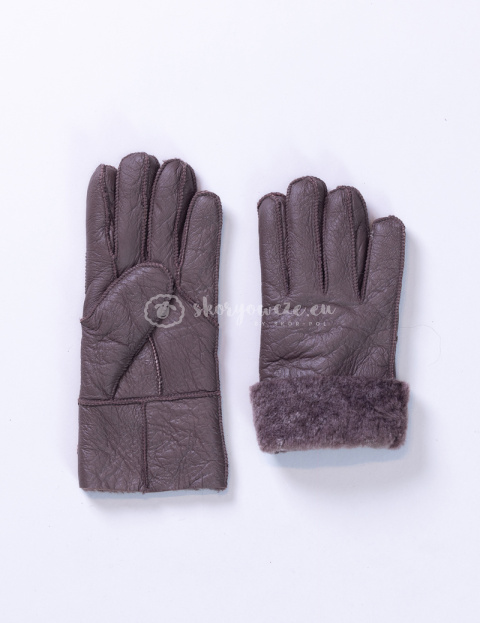 Brązowe klasyczne skórzane rękawiczki męskie ze skóry jagnięcej wywijane