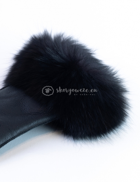 Black + black fox leather ladies gloves with fur trim Black + black fox leather ladies gloves with fur trim
