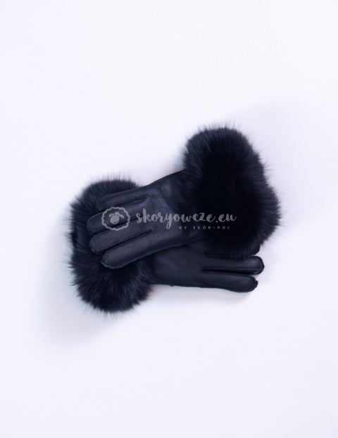 Black + black fox leather ladies gloves with fur trim Black + black fox leather ladies gloves with fur trim