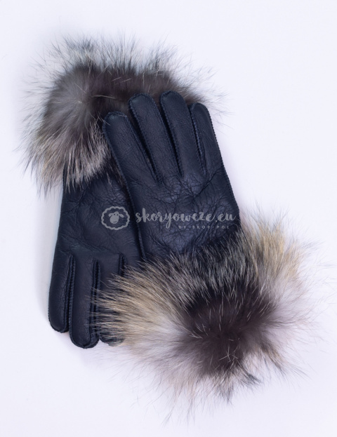 Black woman's leather gloves with fur trim