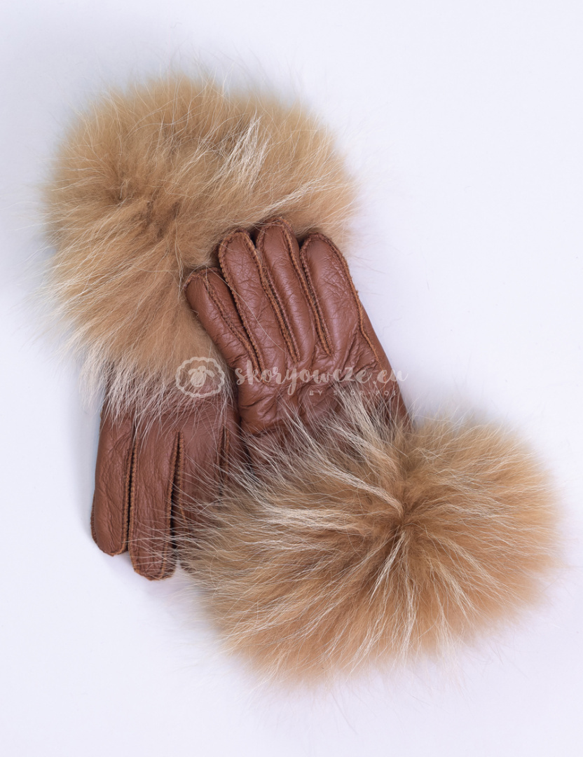 Red female leather gloves with fur trim Red female leather gloves with fur trim