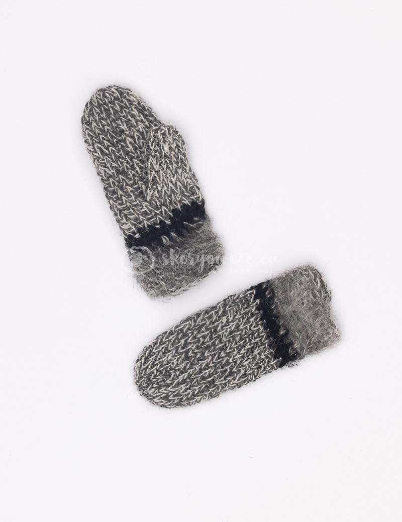 Mitts, wool, gray melange gloves with colored stitching Mitts, wool, gray melange gloves with colored stitching