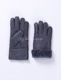 Klasyczne ciemno szare skórzane wywijane rękawiczki męskie ze skóry jagnięcej