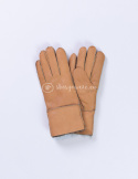 Pomarańczowe klasyczne rękawiczki damskie ze skóry jagnięcej żywicowanej wywijane