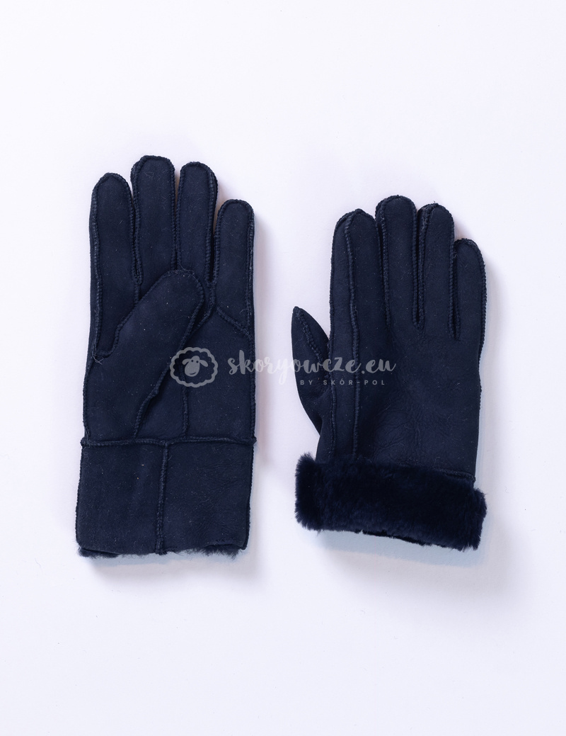 Men's leather gloves made of nubuck lambskin in a dark navy blue color Men's leather gloves made of nubuck lambskin in a dark navy blue color