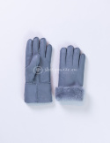 Stalowe jasne klasyczne rękawiczki damskie ze skóry jagnięcej żywicowanej wywijane