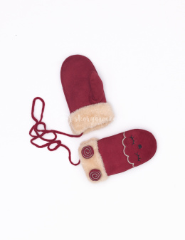 Zimowe rękawiczki dziecięce ze sznurkiem - kolor malinowy