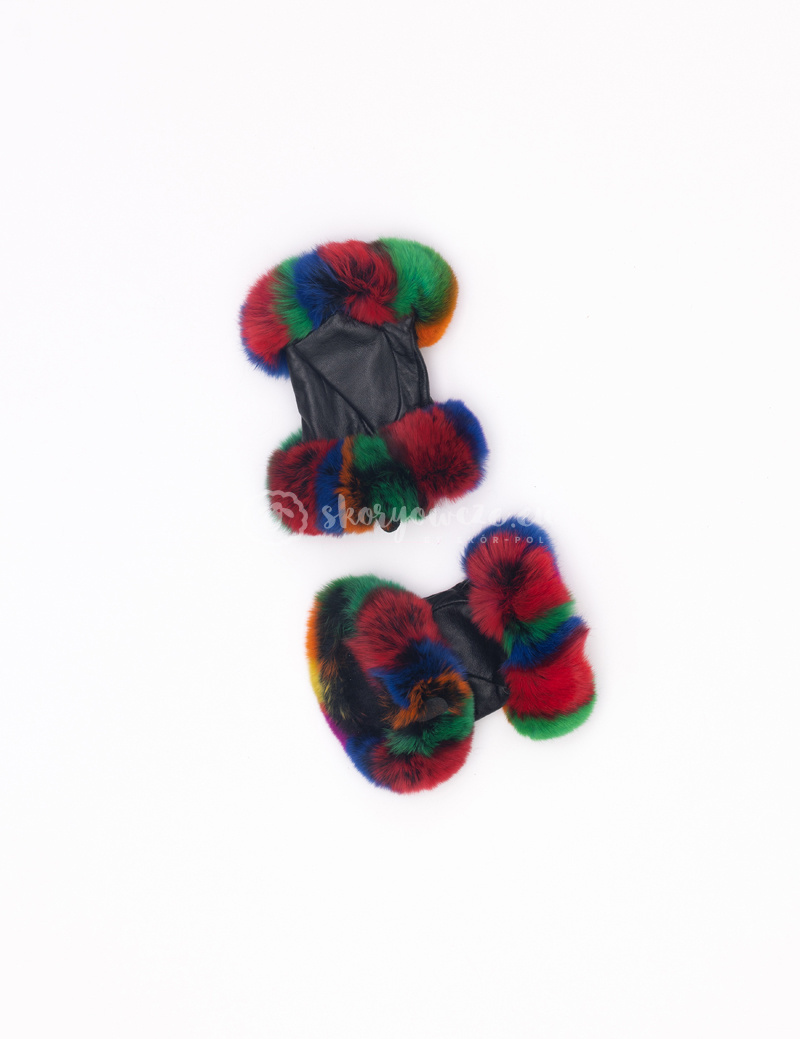 Women's leather gloves, fingerless, mittens with natural fur Women's leather gloves, fingerless, mittens with natural fur