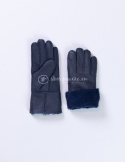 Women's dark blue lambskin gloves with light hem