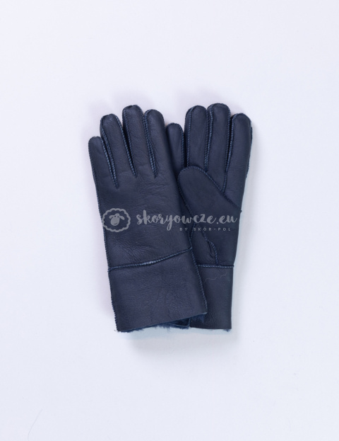 Women's dark blue lambskin gloves with light hem Women's dark blue lambskin gloves with light hem