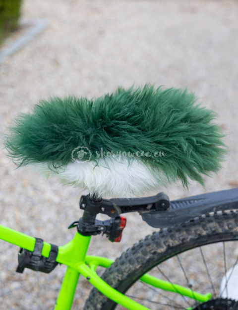 Nakładka/ pokrowiec na siodełko rowerowe - butelkowa zieleń, biały