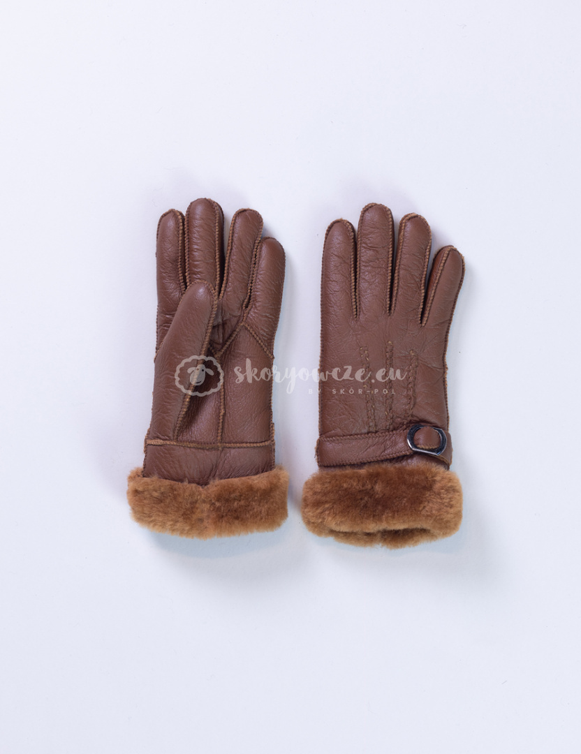 Women's brown lambskin gloves with a buckle Women's brown lambskin gloves with a buckle