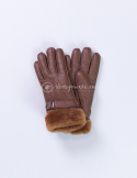 Rude rękawiczki damskie ze skóry jagnięcej żywicowanej wywijane, z ozdobną klamrą