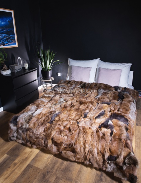 Decorative bedspread / real fox fur blanket 160x200 #chestnut beighe