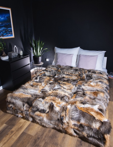 Decorative bedspread / real fox fur blanket 160x200 #raccoon, ginger fox