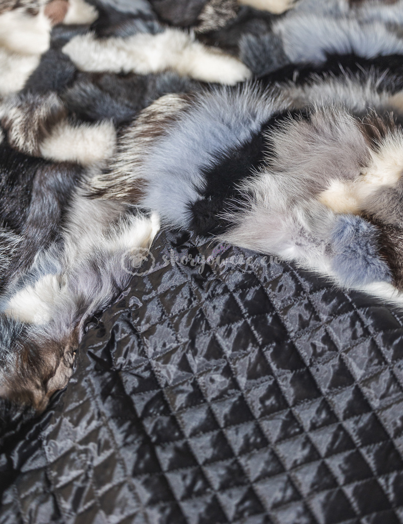 Decorative bedspread / real fox fur blanket 200x220 #graphite and white Decorative bedspread / real fox fur blanket 200x220 #graphite and white