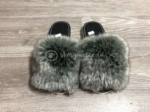 Klapki futrzane pantofle sztuczne futerko / szare